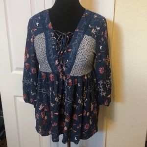 Floral boho tunic blouse XL